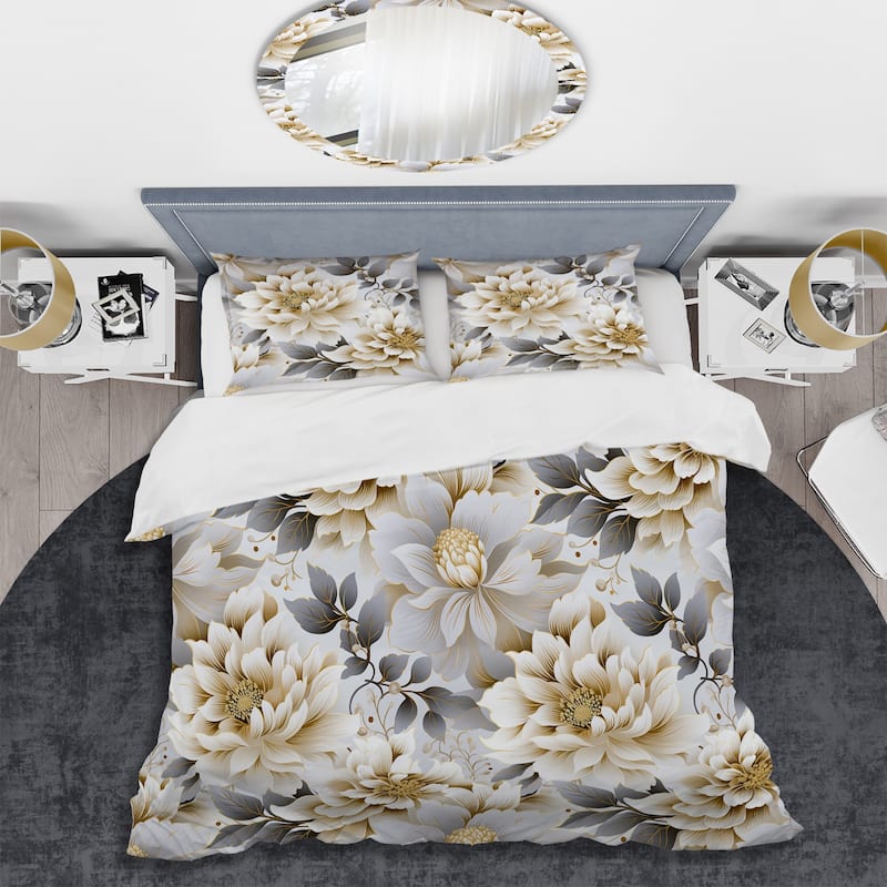 Designart "White And Gold Chrysanthemum Mandalas II" Gold cottage